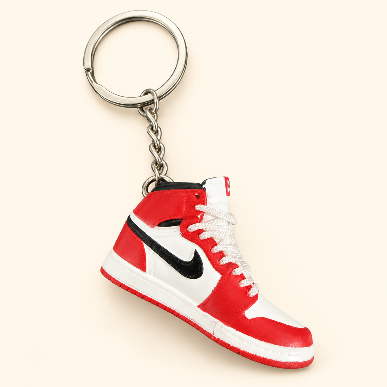 Photo-styled preview of the red and white high-top charm style